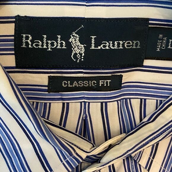 Ralph Lauren Men’s Sz L Classic Fit Blue Black Stripe Long Sleeve Shirt - Picture 6 of 7
